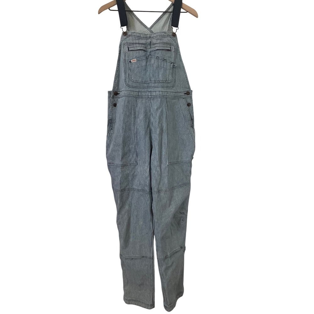 Duluth Trading Men Hickory Stripe Bib Overall Mx31 Double Knee Railroad Utility